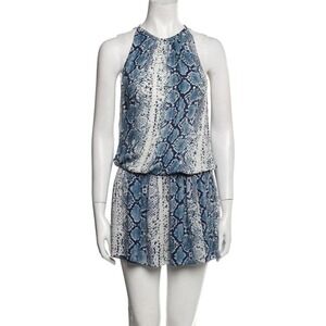 Snakeskin Ramy Brook smocked waist high neck‎ keyhole silky mini dress